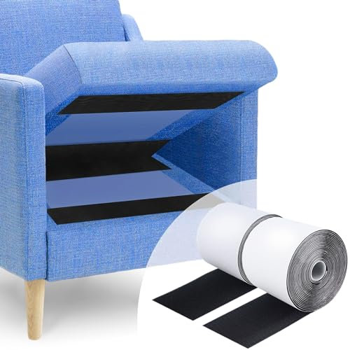 Lanswood Cinta de velcro de 11 cm x 6 m con adhesivo, evita que los cojines del sofá se deslicen, tiras de velcro negras resistentes para cojines de sofá, proyectos de manualidades, alfombras