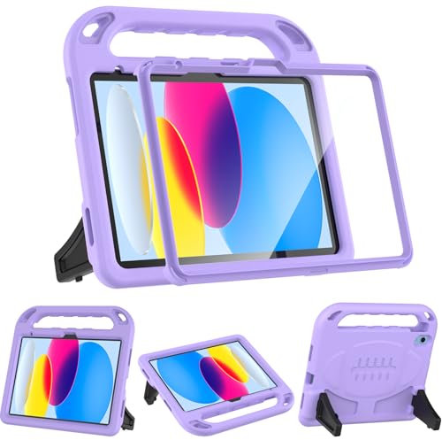 Surom Kids Case for iPad (A16) 11th Generation (11-inch, 2025)/iPad 10th Generation (10.9-inch, 2022), with Built-in Screen Protector, Shockproof Light Weight Handle Stand Case for Kids, Light Purple