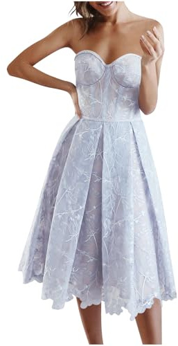 RKaixuni Hochzeitsgästekleider für Damen, florale Spitze, Tüll, Korsett, Bandeau-Kleid, A-Linie, Midikleid, Cocktailkleid, Abendkleid, Partykleid, himmelblau, M