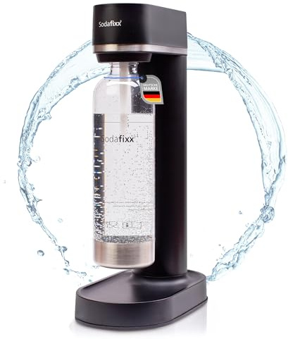 Sodafixx Wassersprudler Schwarz - Soda Maker + 1 PET Wasserflasche 0,85L - Sprudelwasser Maschine ohne Strom - Wasser Sprudel Gerät für 60L CO2 Zylinder - Sprudelwasser Flasche - Soda Wassersprudler