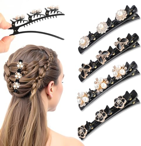 JSRQT 8 Piezas Pinzas para el Pelo Flor Clásico Piedra Doble Capa Antideslizantes Brillante Trenzadas Diamantes de Imitación Mujer Niñas Mini Pequeña Plástico Hair Clips Claw Cabello Pasador Cristal