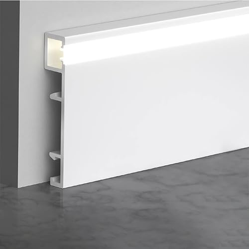 3 Pack LED Aluminum Metal Baseboard Trim 50 x 2500mm 1.97” x 8.2’ Total 24.6 ft 7.5 Meters, Pearl White LED Light Aluminum Wall Base Board Cover Molding Skirting Trim, Surface Base Mounted Side Light