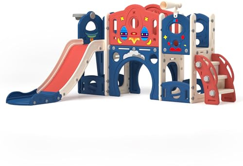 9 In 1 Kinderrutsche, Indoor & Outdoor Spielsatz, mit Treppe, Abstellraum, Tunnel, Teleskope, Multifunktionsreute, Anwendung Alter 1-4, Blau