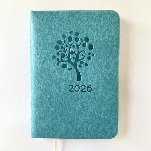 Taschenkalender 2026 A7, Wochenplaner, Timer, Lebensbaum Design, türkis, 7,5 x 11 cm, mit Wochenansicht, Jahresübersicht und Notizbereich