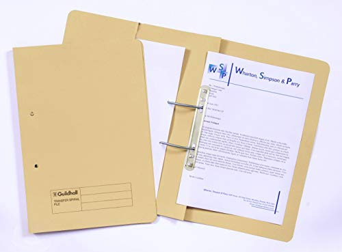 Exacompta - Ref 349-YLWZ - Guildhall - Pocket Spiral File, 315gsm Heavyweight Manilla, Holds A4 & Foolscap Documents, Left Hand Pocket, Blue Angel Certified - Yellow, Pack of 25