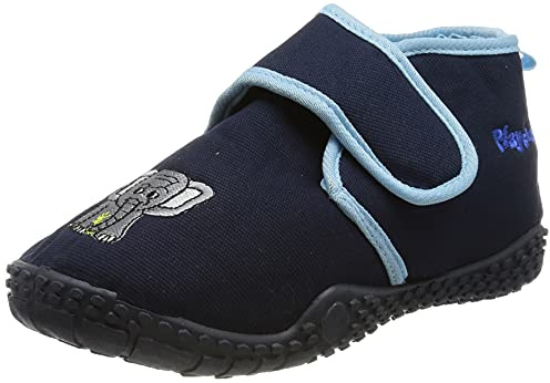 Playshoes Kinder Hausschuhe mit praktischem Klettverschluss, niedliche Hüttenschuhe für Mädchen und Jungen, mit Elefant-Motiv,Blau (Original 900),18/19 EU