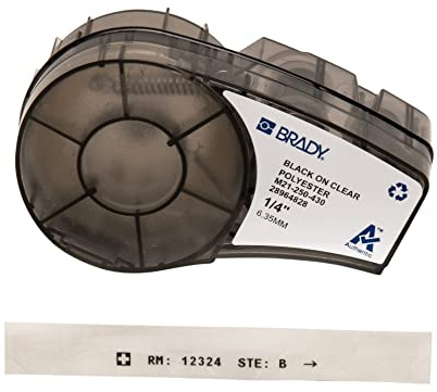 Brady (M21-250-430) Ruban en polyester pour étiqueteuses BMP21-PLUS et BMP21-LAB 6.35 mm x 6.40 m Noir sur transparent