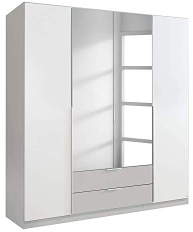 AVANTI TRENDSTORE - Texo - Armadio ad ante a battente e con specchio, in bianco alpino e grigio seta.LAP 181x197x54 cm