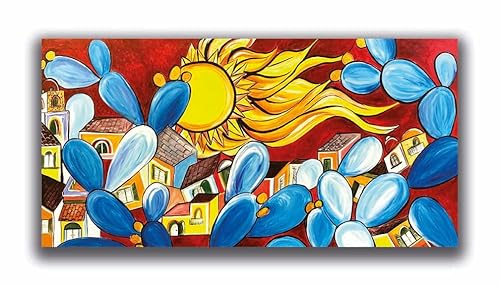 DIAMOND HOME Dipinto a Mano Acrilico su Tela con Telaio d'Abete | Quadro Materico Rettangolare con Dettagli in Rilievo | Made in Italy da Pittori Specializzati (50x100) SICILY-50x100