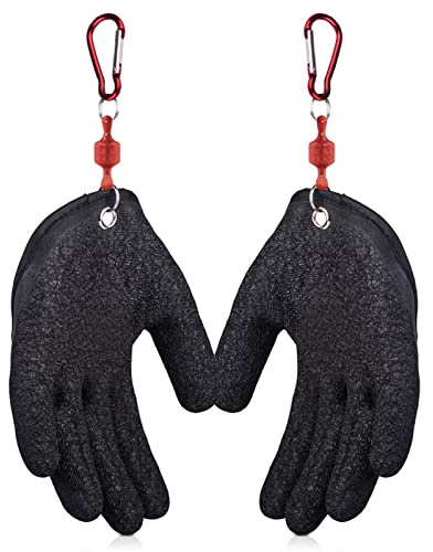 TAIZER Angelhandschuhe 4PCS Fisch Fang Handschuhe Raubfisch Stichfeste Bissfest Wasserdicht Angelhandschuh Raubfisch Magnetverschluss Anti Schnitt Rutschfesten Handschuh Für Umgang Mit Hecht Wels