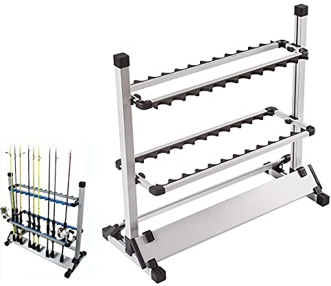 Queeucaer Rutenständer,Angeln Halterung,Angelruten,Stark Aluminiumlegierung Angelruten für Angelruten Aller Art Tragbare Angelrutenhalter mit bis zu 24 Ruten,Silber