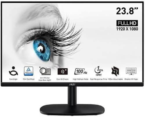 MSI PRO MP245VDE 23.8 Zoll Full HD Office Monitor - 1920 x 1080 VA Panel, 100Hz, augenschonender Bildschirm, VESA montierbar, Display Kit Unterstützung, neigbar - HDMI 1.4, D-Sub