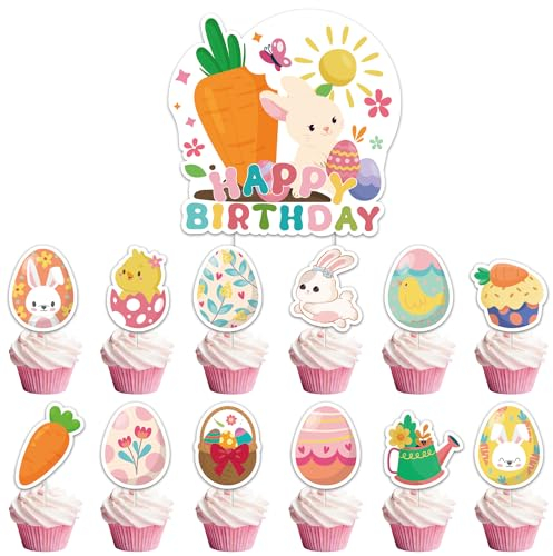 Ostern Kuchen Dekoration, 49 Stück Ostern Tortendeko, Ostern Hase Cupcake Toppers Cake Topper, Ostern Muffin Deko für Babypartys, Geburtstag, Osterparty