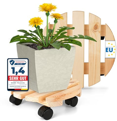 Oramics 2 Stück Pflanzenroller Rund aus Massivholz – Ø30 x 8 cm bis 120 KG belastbar – Rollbrett für Pflanzen, Blumentöpfe und Blumenkübel – Blumentopf Untersetzer mit 4 Rollen