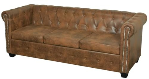 Willood Sofá de Estilo Chesterfield de 3 Plazas Cuero Artificial Marrón Sillón