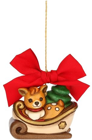 THUN, Addobbo Natalizio Slitta con Cerbiatto Amy in Ceramica, Collezione Magia del Natale, Addobbo Natalizio da Collezione, Idea Regalo per Natale, 6,5 x 4 x 5 cm