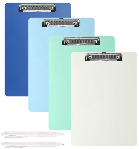 A4 Klemmbrett, 4 Stück Schreibmappe Klemmbrett mit gummierter Metallklemme, Klemmbrettmappe im A4 Format für Dokumente Zwischenablage für Büro Baustelle Schule Clipboard Folder