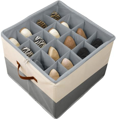 SYEXDZON Shoe Storage Box Organizer, Fits 16 Pairs, Large Shoe Box Container with Adjustable Dividers, Foldable Space Saving Shoes Holder