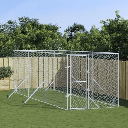 Verderoom Canile da Esterno Taglia Grande, Box per Cani da Esterno, Canile da Esterno, Recinto per Cani da Esterno, Cuccia per Cani da Esterno in Acciaio Zincato Argento 2x6x2 m