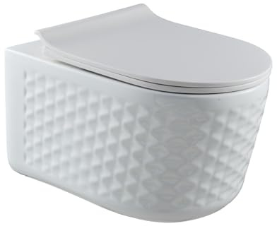 WC suspendu sans rebord Nano revêtement Céramique Toilettes et abattant avec fermeture automatique (élégant en blanc)