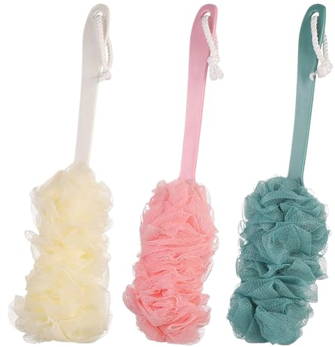 SSKHE 3PCCS Back Brush Scrubber Shower Loofah,Long Handle Bath Brush,Shower Body Brushes,Back Brush Shower Sponge,Back Scrubber Long Handle Loofah for Exfoliating and Removing Dead Skin