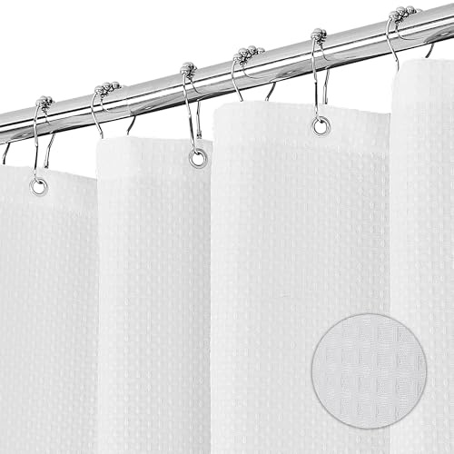 KAIMEIYU Cortina de Ducha Poliéster Cortina de Baño con 12 Metal Ganchos Cortina Bañera Lavable a Máquina Impermeable Gofre 180 x 180 cm Blanco