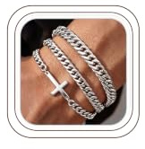 Finrezio 3 Pcs Mens Bracelets Silver Chain Link Bracelet for Men Jewelry