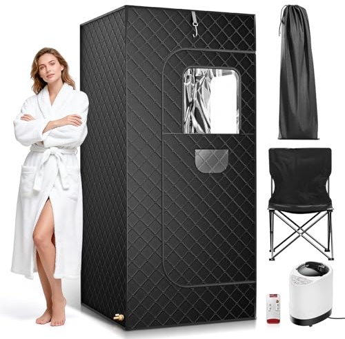 Sauna da Casa, 9 Impostazioni di Temperatura e Sauna Portatile per Tutto il Corpo, Dotata di Motore a Vapore da 3L e 1000W, Sauna a Vapore per Disintossicazione, Relax (180x85x85cm)