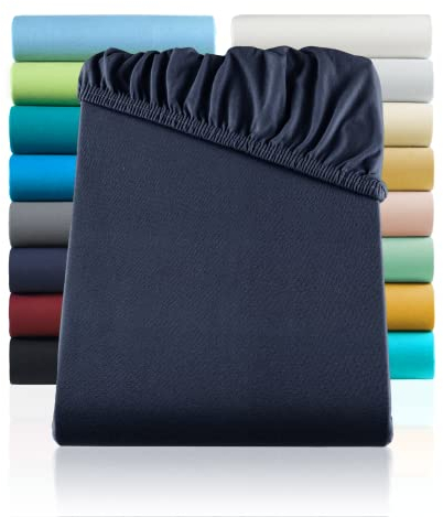SHC by BaSaTex Jersey Spannbettlaken Bettlaken | Spannbetttuch Spannleintuch für Standard- und Doppelbettmatratzen aus 100% Baumwolle | 180x200-200x200 Farbe Navy Blau