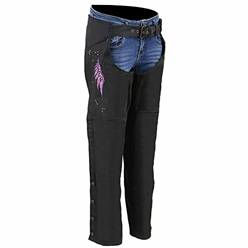 Milwaukee Leather SH1956 Women's 'Winged' Black and Purple Textile Chaps - X-Large