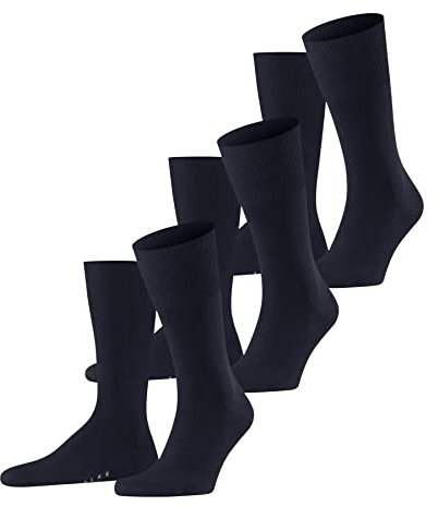 FALKE herr Strumpor Airport Multipack M So ull bomull enfärgat 3 par, Blå Dark Navy 6370, 41-42