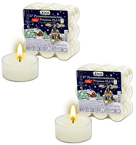 JEKA 2 x 27er Set Premium-Teelichter mit Transparenter Tülle, für Pyramiden