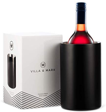 Villa & Marx Refrigeratore per Bottiglie Vino - Raffredda in Acciaio Inox - Glacette Champagne e Spumante Refrigerante - Rinfresca e Secchiello per Ghiaccio da Tavolo (Nero)