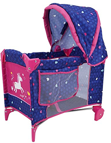 509 Crew Unicorn Doll Sleep n Care Play Yard - Kids Pretend Play, Retractable Canopy, Wheels, Folds for Travel & Storage, Ages 3+