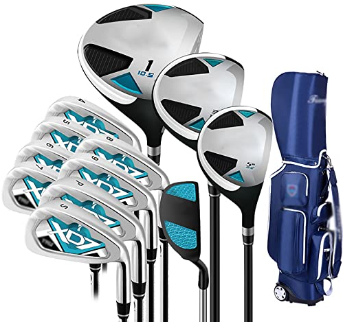 Paquete Completo de Golf Equipado, Palo de Golf para Hombres con Eje de Carbono, 13 Piezas para Hombres Que Incluye Driver, Fairway, híbrido, Hierro, Putter, Bolsa Vertical