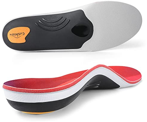 PCSsole Semelles de Soutien de la Voûte Plantaire, Semelles Orthopédiques pour Pieds Plats, Fasciite Plantaire, Métatarsalgie, Semelles de Chaussures de Travail pour Hommes et Femmes, Rouge, (27cm)