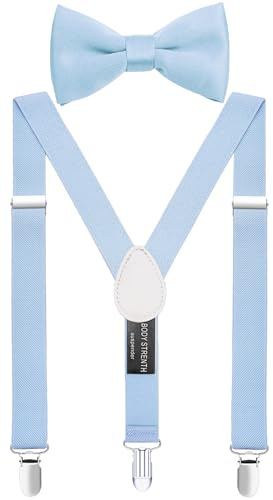 ZXEROYM Suspenders and Bow Tie Set for Boys Adjustable for Wedding 30 IN Sky Blue