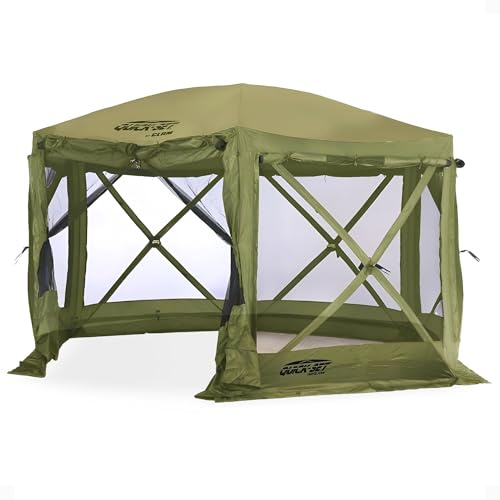 CLAM Pop Up Screen Tent, Outdoor Camping Gazebo Canopy, Pavilion, 12.5', Green - Heavy-Duty Portable Screened Shelter with Netting for Beach, Patio, and Backyard