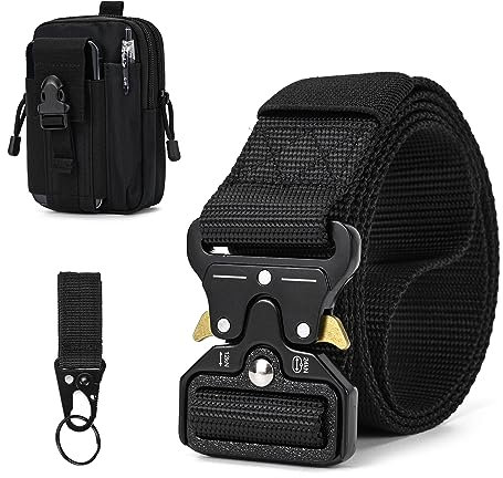 LUUFAN Taktischer Nylon-Gürtel, 3,8 cm, Utility-Gürtel mit Schnellverschluss-Metallschnalle, mit taktischer Molle-Tasche und Halterungshaken für Airsoft-Aktivitäten im Freien
