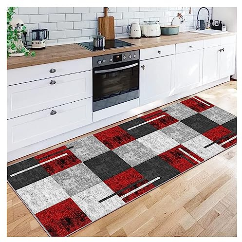 Siunwdiy Alfombra de Pasillo Antideslizante 50X180cm,Rojo, Negro, Gris，Alfombrillas de Puerta, Alfombra de Cocina, Alfombra de Pasillo Muy Larga, para salón/Pasillo/Dormitorio/Corredor