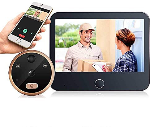 Pantalla TFT LCD de 4,3 Pulgadas, Visor de Mirilla de Puerta Digital, cámara con visión Nocturna + Gran Angular + grabación de vídeo + sesión de Fotos, Visor de Puerta, Timbre, cámara de segurida
