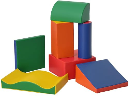 HOMCOM Set di 7 Blocchi di Costruzione Morbidi per Bambini 1-3 Anni, Gioco Educativo per Bambini in PU e EPE per Casa e Scuola, Multicolore