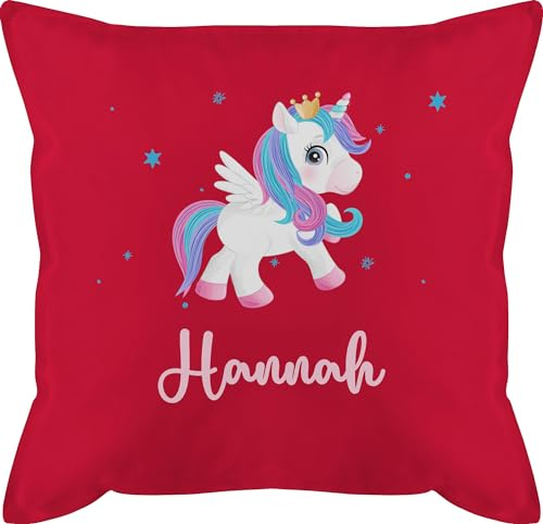 Kissen 50x50 - Einhörner - Unicorn Einhorn mit Namen - 50 x 50 cm - Rot - kinderkissen einhornkissen Unicorns und flügel personalisierte einhörnern personalisiertes zierkissen bezug