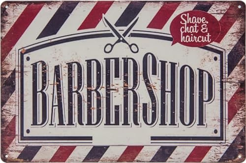 30 x 20 cm Targa in metallo retrò – Barber Shop Vintage – Targa decorativa per barbiere, barbiere, coiffeuer, parrucchiere e casa