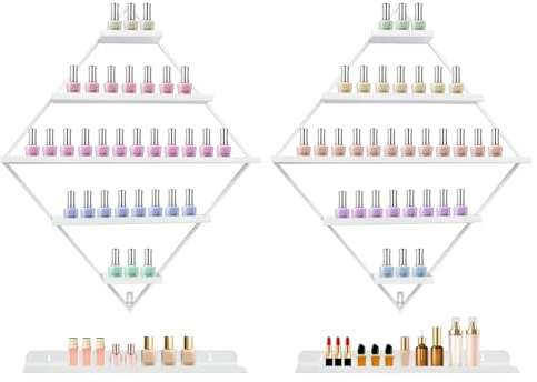TuliperMood Étagère murale à 5 niveaux en forme de losange pour vernis à ongles, en métal, pour ranger les parfums, les huiles essentielles, blanc