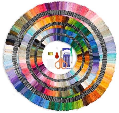 benlidoner Embroidery Threads Kit 200 Skeins Cross Stitch Threads Friendship Bracelets Floss 200 Colored Embroidery Floss with Needles Floss Bobbins for Adults Beginners