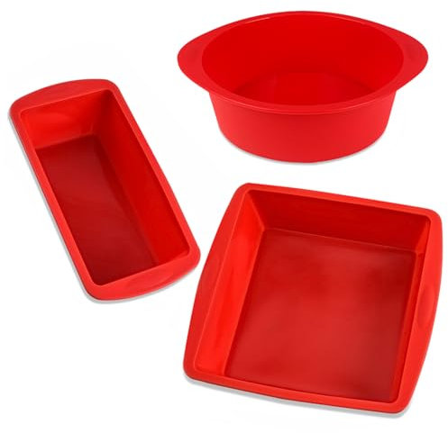 Stampi in Silicone per Dolci, 3 Confezioni di Forme Diverse, Stampo per Torta Rotondo, Stampo per Pane in Silicone, Stampo per Torta Brownie, Antiaderenti e Rilascio Rapido