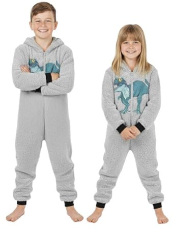 A2Z 4 Kids Flickor Pojkar T-Rex Dragdräkt Mjuk Plysch Tjock Lugg Skinna Barn Dinosaurie Jumpsuits Barn - Onesie 355 Grey 7-8