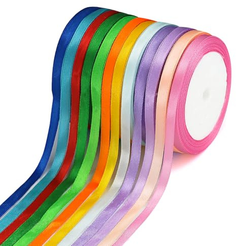 12 pezzi nastro di raso decorativo, 6 mm x 22 m, nastri colorati, nastrino per bomboniere, multicolore, per decorazione di costumi, torte, album di ritagli, confezioni regalo, feste, matrimoni