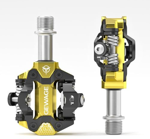 GEWAGE Klickpedale MTB Pedale – CNC Gefrästes Aluminium, Doppelseitiges SPD-System, einstellbare Auslösehärte, Kompatibel mit Shimano SPD Systemen,365g leicht, Ideal für Mountainbi (Gold)